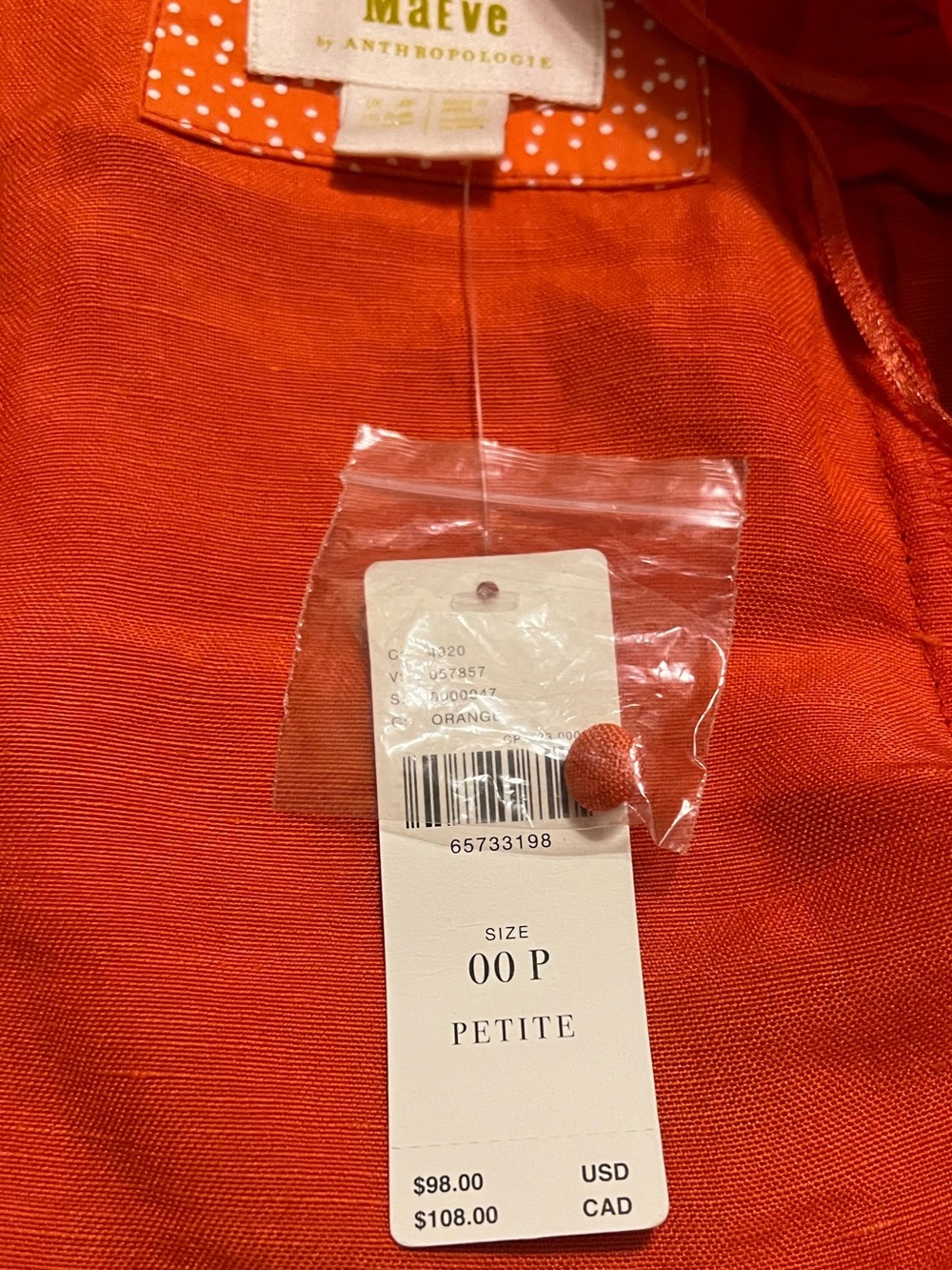 Maeve by Anthropologie Boho Orange Linen Tie Front Button Crop Top Size 00P NWT - Picture 12 of 13